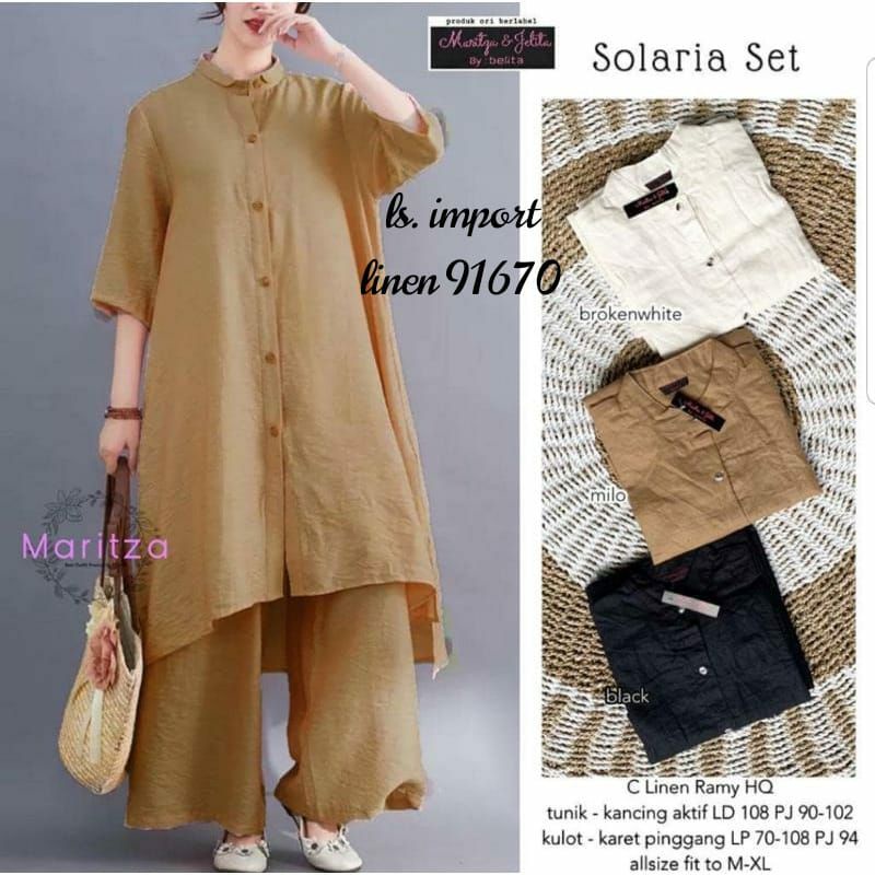 Plikco set fashion PLICKO SET FASHION SOLARIA SET KULOT  TITAN ONESET COTTON LINEN