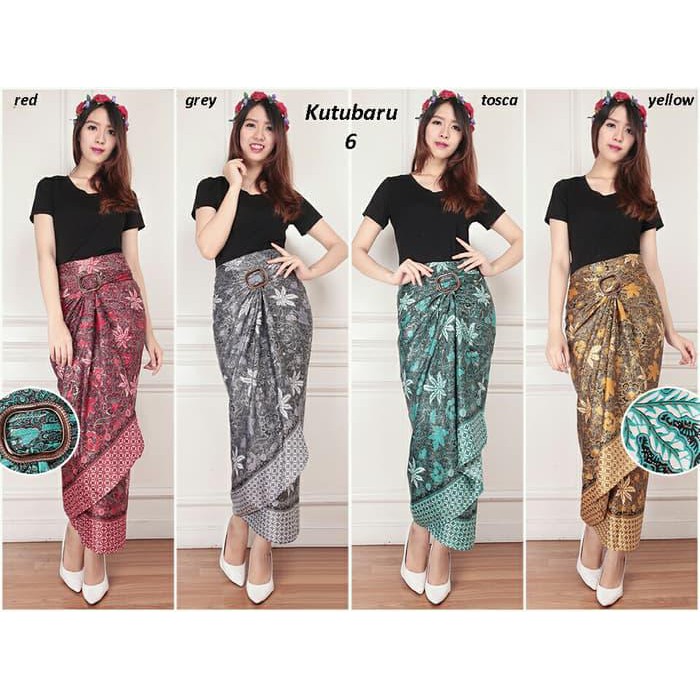 Termurah Rok Kutubaru #6 Rok Lilit Wanita Kain Batik Rok Kerja Modern A026 - Hijau