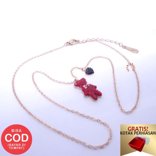 Lovelybutik - Kalung Titanium Anti Karat Kalung Red Bear New Kalung Titanium Wanita Terbaru Ukuran 45 cm  BONUS KOTAK PERHIASAN