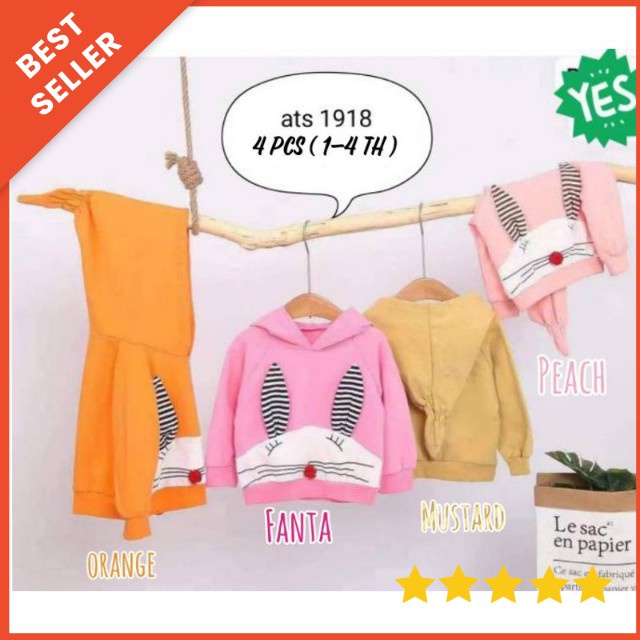 SWEATER HOODIE IMPORT ANAK CEWEK 0-5 TAHUN / SWEATER IMPORT HOODIE ANAK PEREMPUAN KELINCI 3D