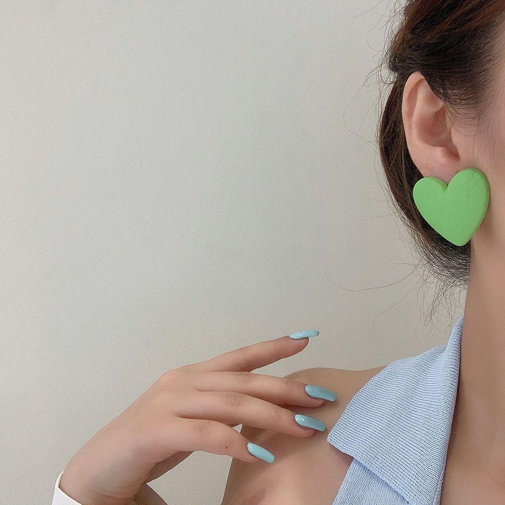 Anting Cinta Hati Agustinina Warna-Warni Manis Pesta Perempuan Gadis Akrilik Gaya Korea Earrings