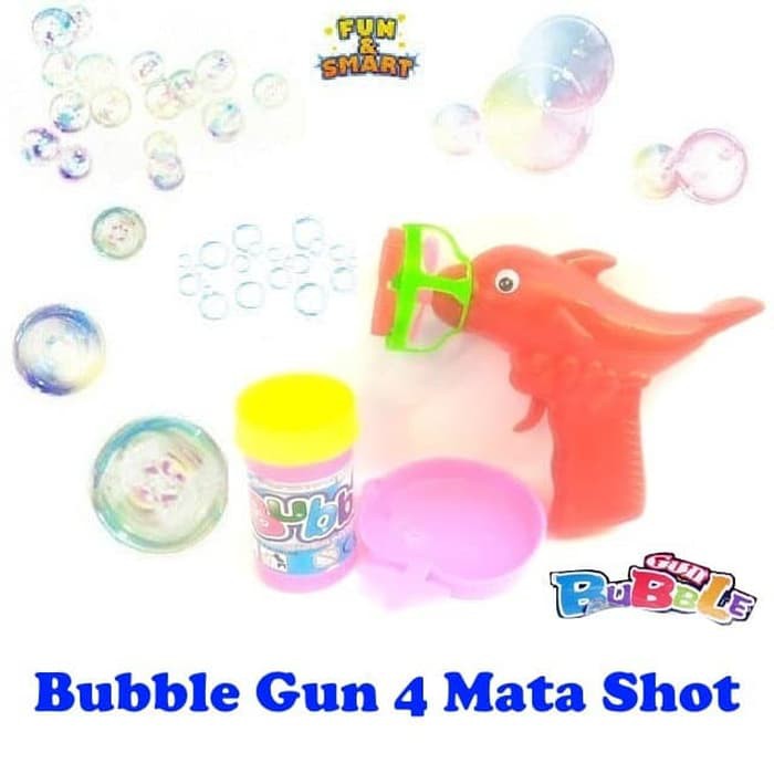 Mainan Bubble Gun 4 Mata Shot Pistol Gelembung Balon Sabun Gelembung