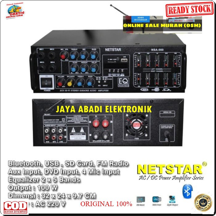 G423 ORIGINAL AMPLI BLUETOOTH digital echo mixer mixing power Amplifier bluetoot Equalizer bluetot karaoke blutut USB MP3 player audio sound system AC DC profesional pro aux dj vocal vokal 4 channel chanel radio  G423 MAXSIMAL SPEAKER PASIF UKURAN BISA.SA