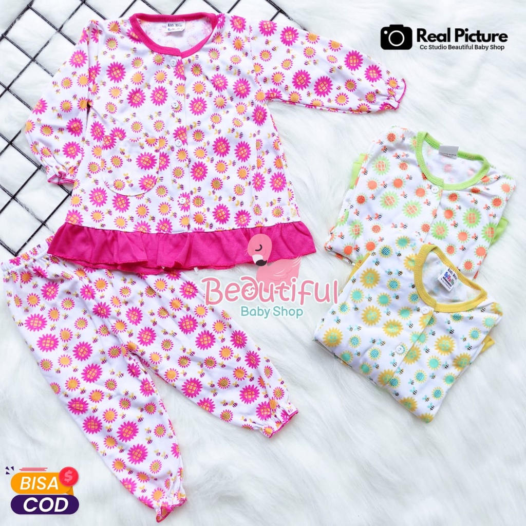 Baby.ou - Setelan Baju Bayi Lengan Panjang Celana Panjang Motif Sunflower / Setelan Piyama Bayi Perempuan 3-12 Bulan / Baju Bayi Perempuan Syifana