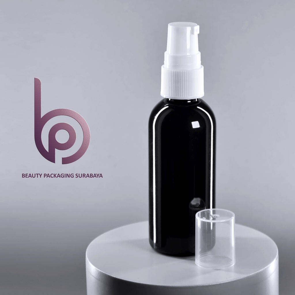 Botol Plastik PET 60ml BR Hitam Tutup Pump Treatment Half Cap