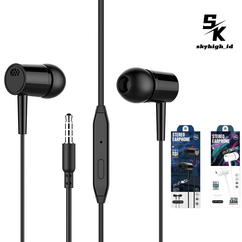 【HF002】[GROSIR/COD]HANDSFREE EARPHONE D21 HI-FI AUDIO STEREO EARPHONE SPORTS BASS with MIC