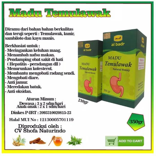 

Madu Temulawak Al Badr kemasan 210gr dan 350gr