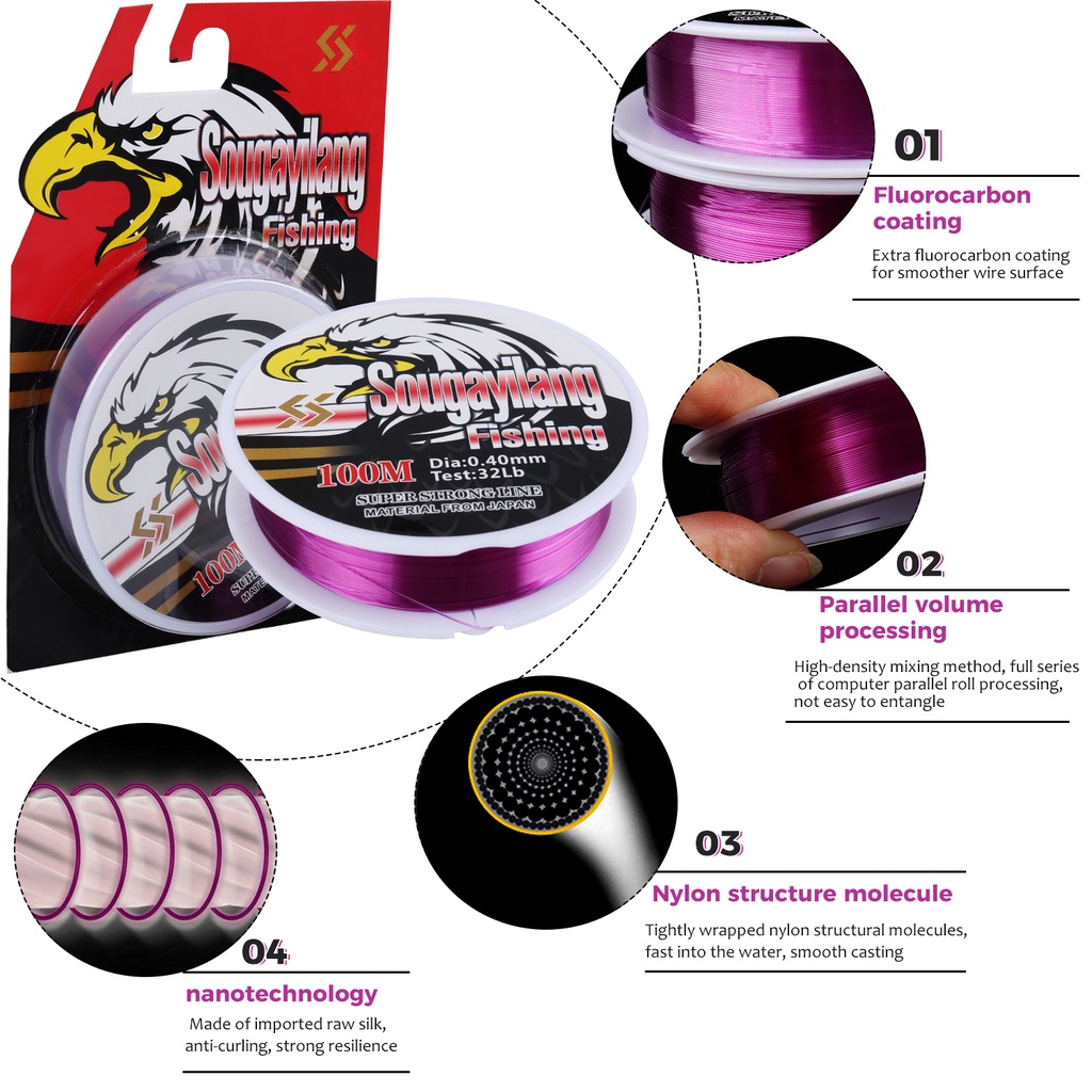 100M Nylon Fishing Line 11LB-41LB Kuat dan Tahan Lama Untuk Air Tawar Untuk Carp / Slive Carp / Balok