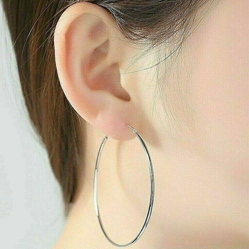 Solighter Hoop Earrings Hadiah Untuk Wanita Gadis Perhiasan Tindik Warna Silver Anting Loop Halus