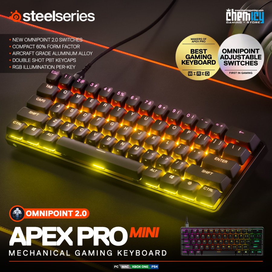 Steelseries Apex Pro Mini 60% Omnipoint RGB Mechanical Gaming Keyboard