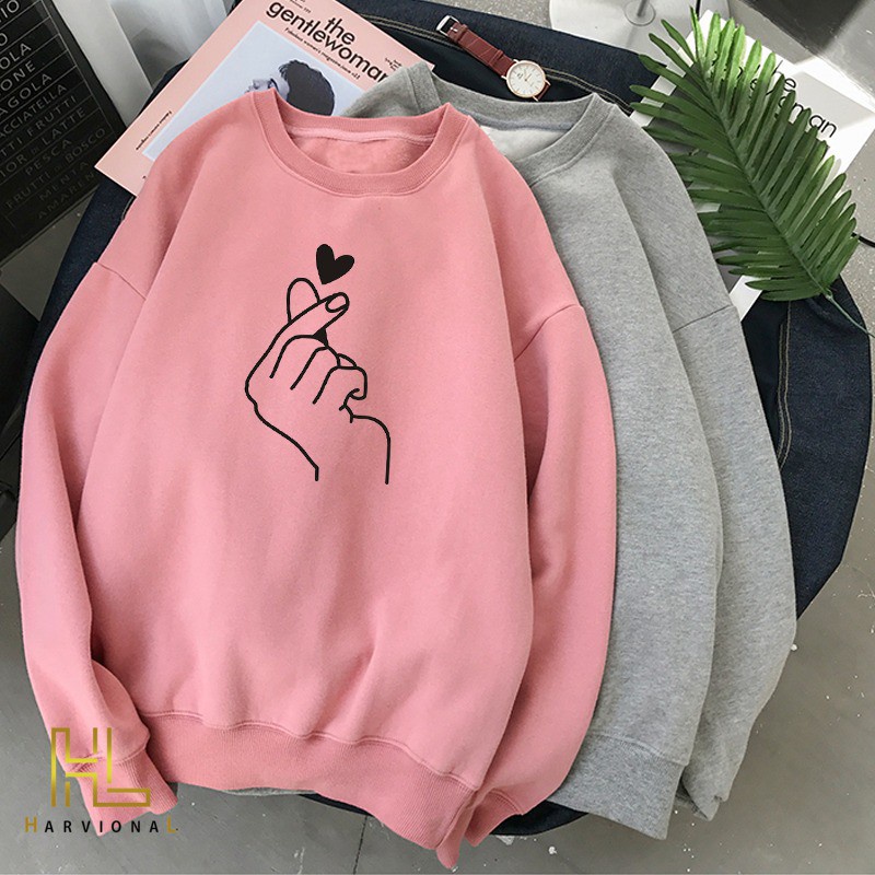 Parisdivarious Sweater Hoodie Sweatshirt Crewneck Saranghae Bahan Fleece Size S - XXL (Pria &amp; Wanita)