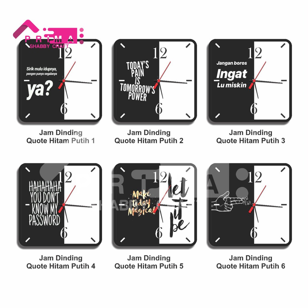 Jam Dinding Quotes Hitam Putih Black White Monochrome Hiasan Pajangan Dekorasi Kamar Tidur Cafe