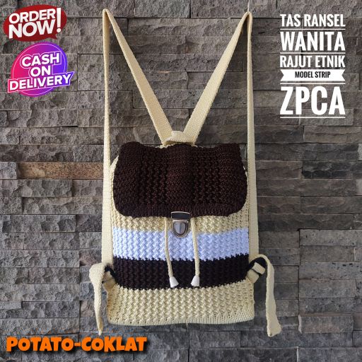 Tas Ransel Rajut Wanita Strip Milenial Terlaris