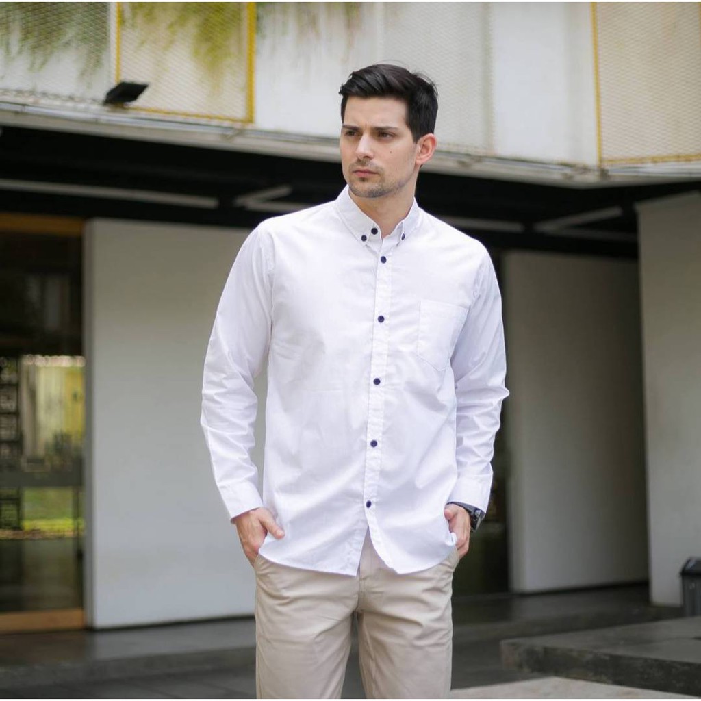 Kemeja Pria Baju Polos Lengan Panjang Cotton Oxford Slim Fit