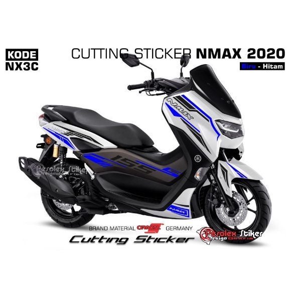 Cutting Sticker Lis Body Yamaha Nmax 2020 Putih - Biru Hitam23.-*