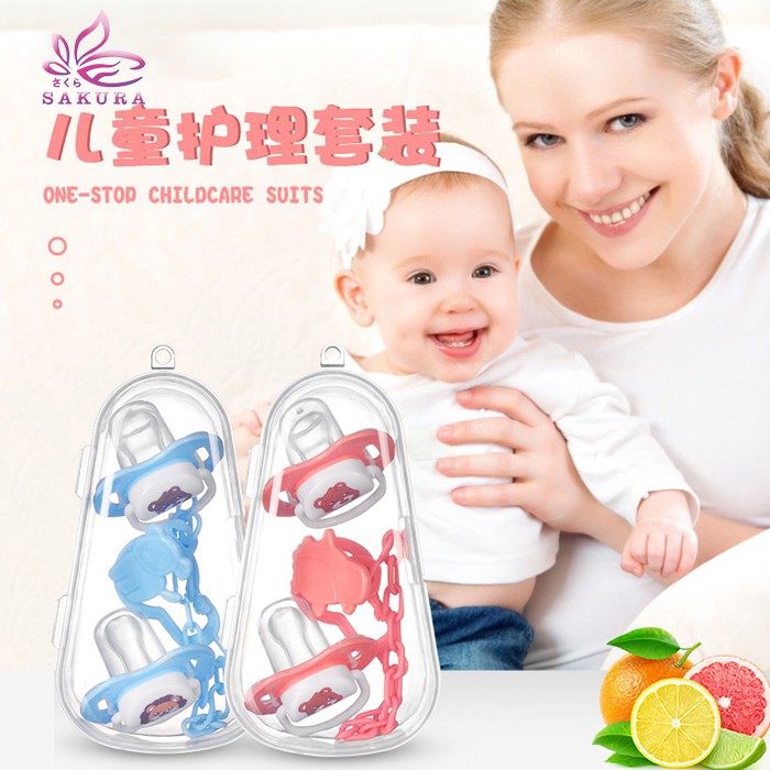 Empeng bayi isi 2pcs + Rantai Klip Pacifier Dot Silicone bayi free box