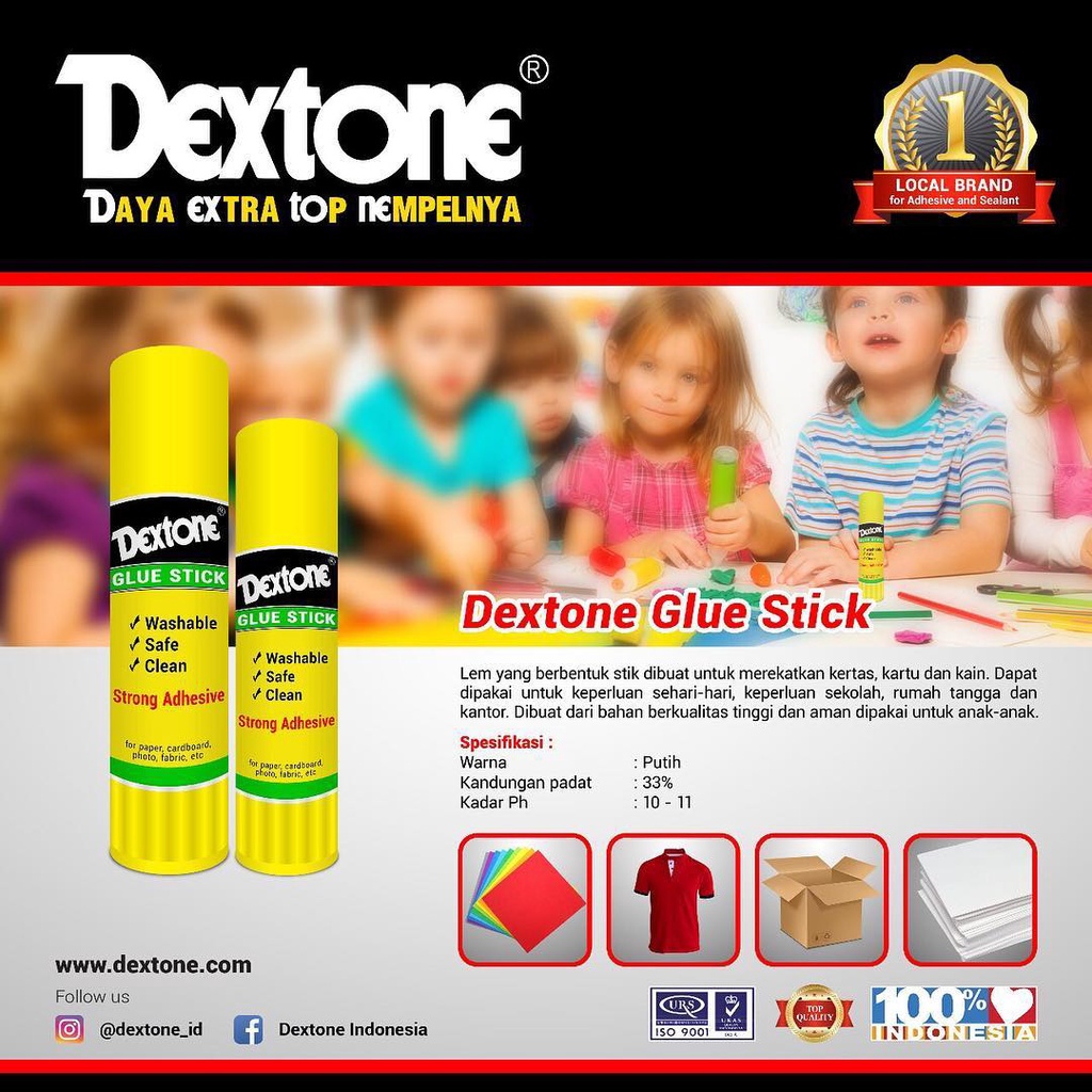 Lem Kertas Dextone Glue Stick 15gr Washable Safe Clean Aman Untuk Anak