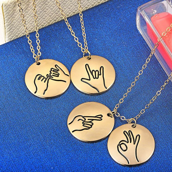 kalung fashion sign language round necklace jka203 (3E4)