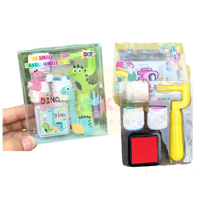 [1KG 28PCS] Kiddikiddo Stempel Roll Mainan Anak Karakter Roller Stamp Lucu Mainan Edukasi Handle Wheel Seal