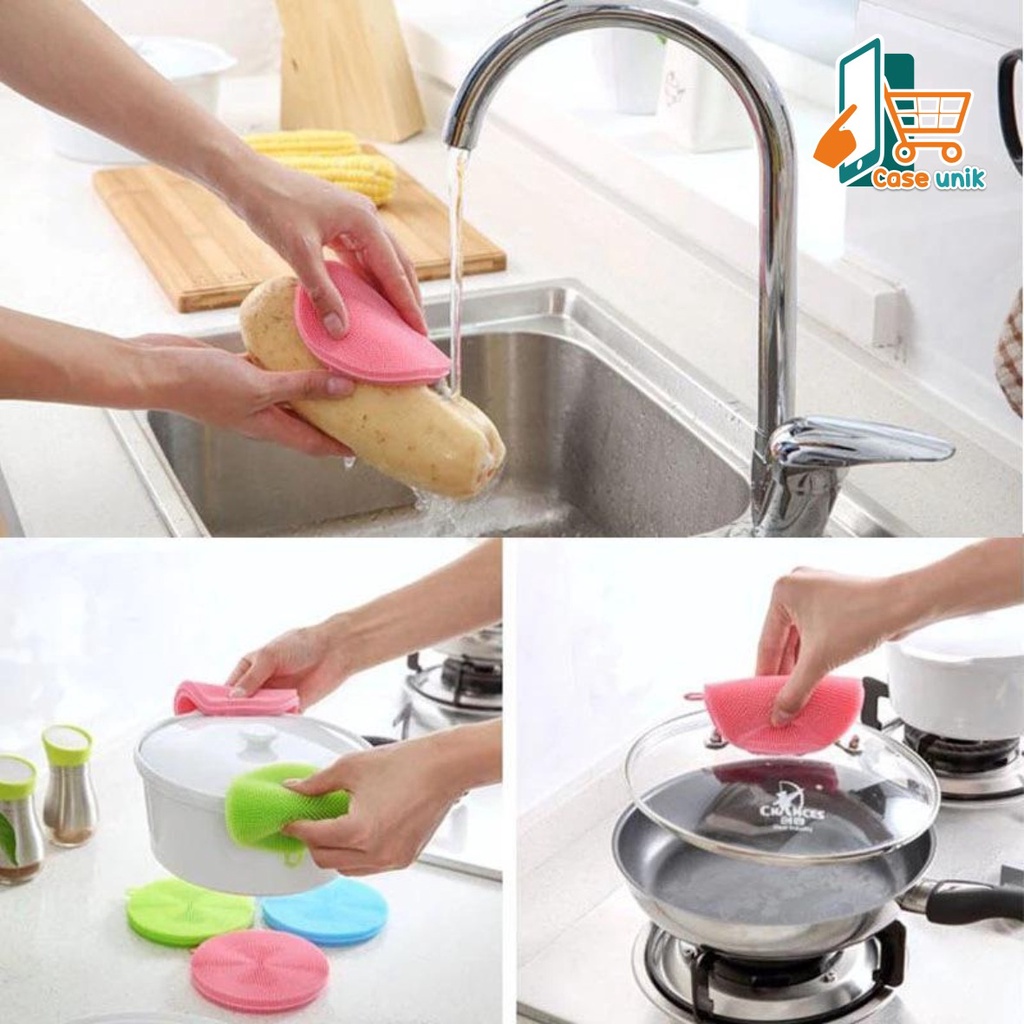 RT04 SPONS SPONGE SPON PENCUCI PIRING BULAT SILIKON SILICONE BRUSH SERBAGUNA FOOD GRADE CS3399