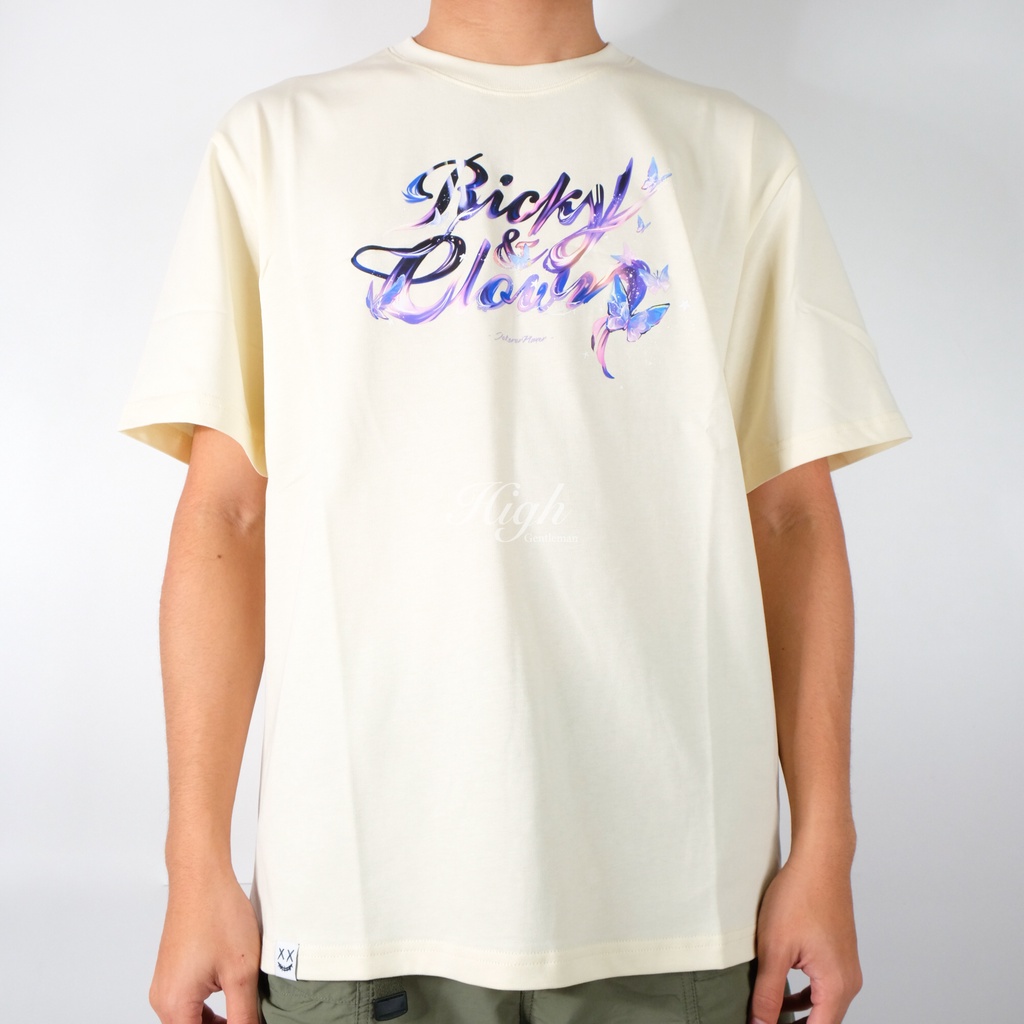 Ricky Is Clown Kerlap Butterflies Tearing Face Tee Beige 100% Original