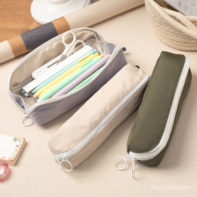 

AGOEE-Solid Color High Capacity Korean Girl Student Stationery School Supplies Kawaii Pencil Case Cute Cas