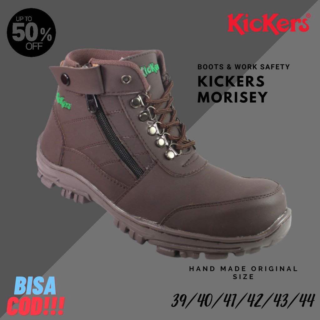 COD!! SEPATU BOOTS SEFTY PRIA KICKERS MORISEY SLETING COKLAT BOTS SAFETY UJUNG BESI GUNUNG