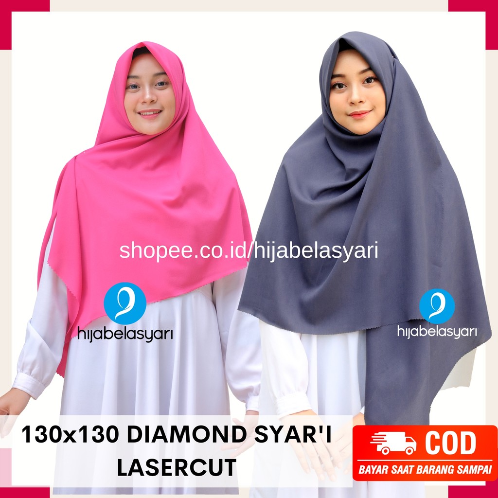 Jilbab Segi Empat 130x130cm Hijab Segiempat Syari lasercut DIAMOND CREPE SYARI LC by Azara jumbo