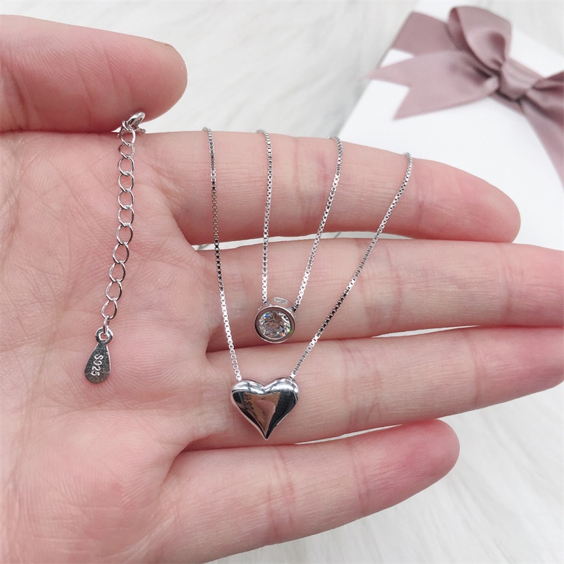 Kalung Model Lapis Ganda Bahan S925 Silver Gaya Korea Untuk Wanita