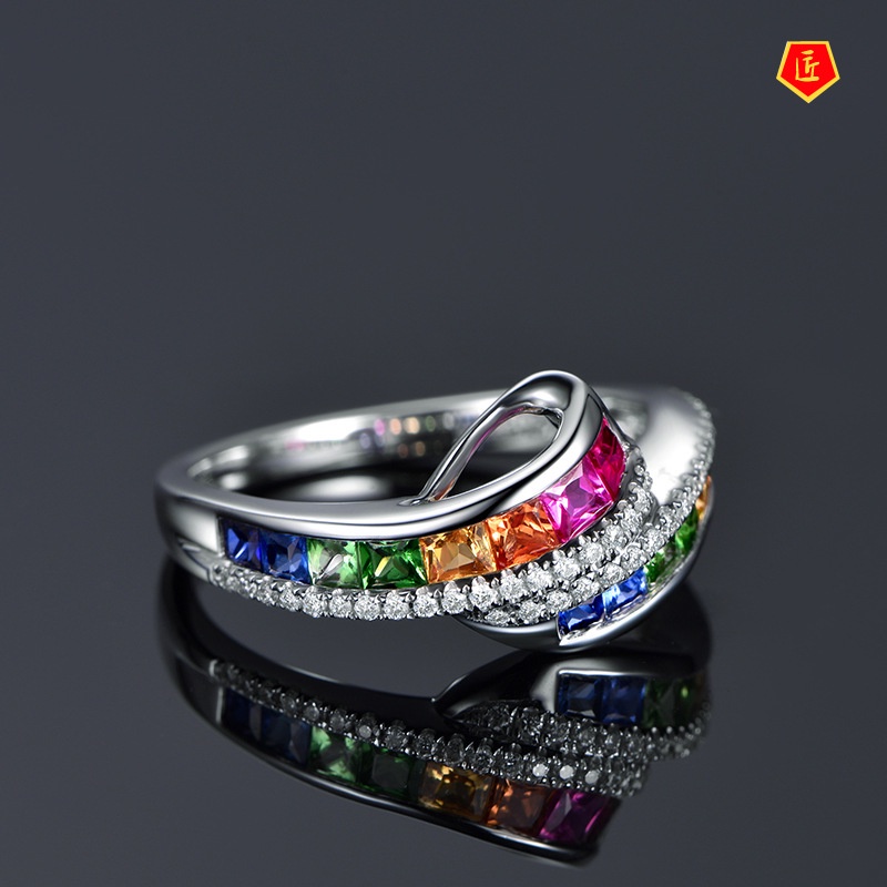 [Ready Stock]European Red Sapphire Ring 18K Gold Inlaid Zircon Fashion Elegant