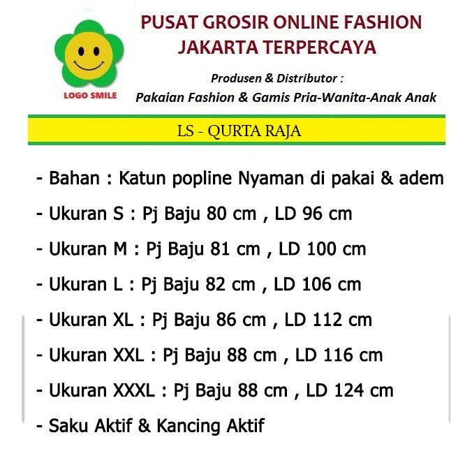 Qurta Raja  - Logo Smile (LS) - Ukuran S-3XL - Matt Katun Poplin