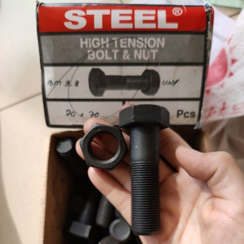baut mur baja m20x70 drat halus 8.8 kunci 30/ baut mur baja drat halus m20x70 8.8 / baut mur baja 8.