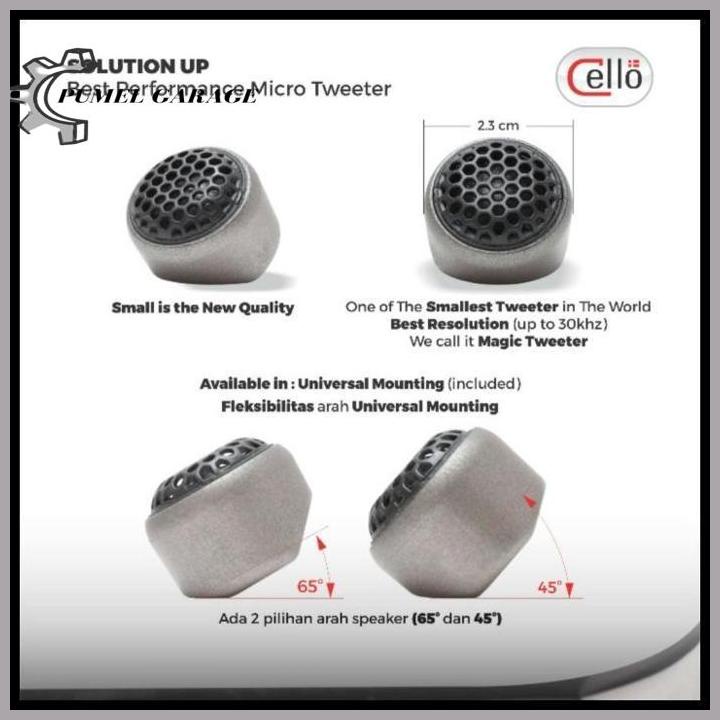 Cello Solution Up V2 Audio Mobil Tweeter 4-30 Khz 88 Db 13Mm Silk Dome Berkualitas