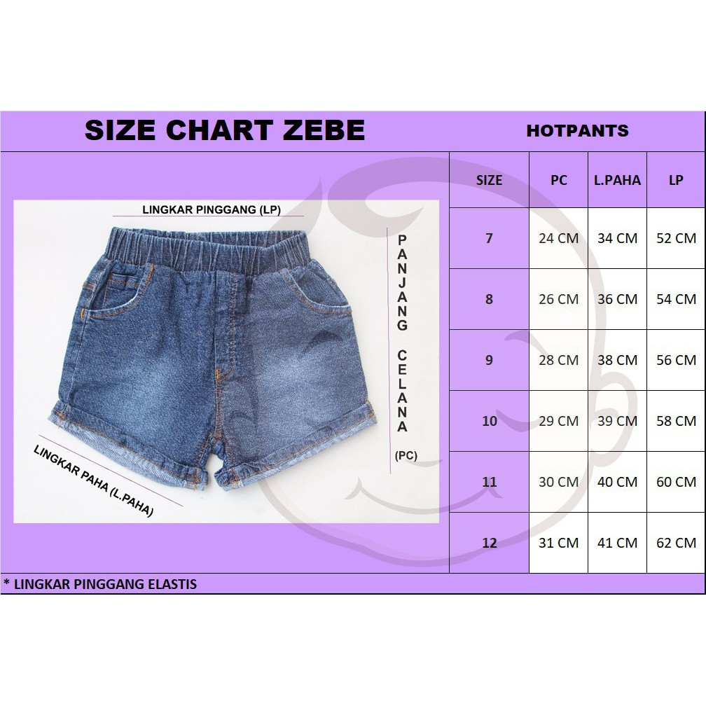 1 Pcs ZEBE HOTPANTS GIRL -  Celana Pendek Anak Perempuan  6-11THN