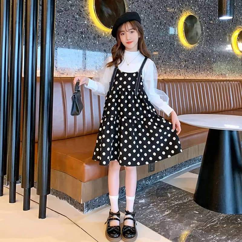 Setelan Overall Dress Anak Perempuan Polkadot