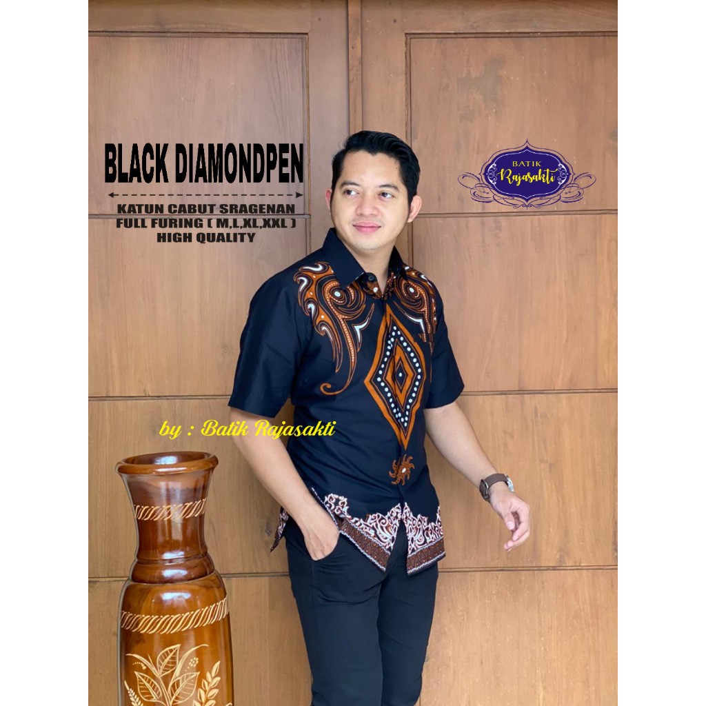 BLACK DIAMOND PEN Kemeja Batik Pria Lengan Pendek Katun Halus FULL FURING Rajasakti