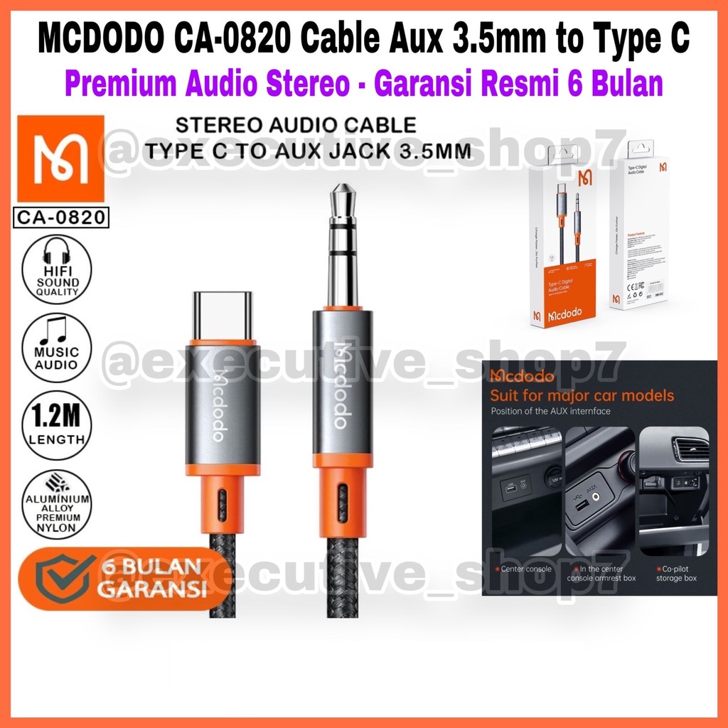 MCDODO CA-0820 Cable Aux 3.5mm to Type C - Premium Audio Stereo Garansi Resmi 6 Bulan