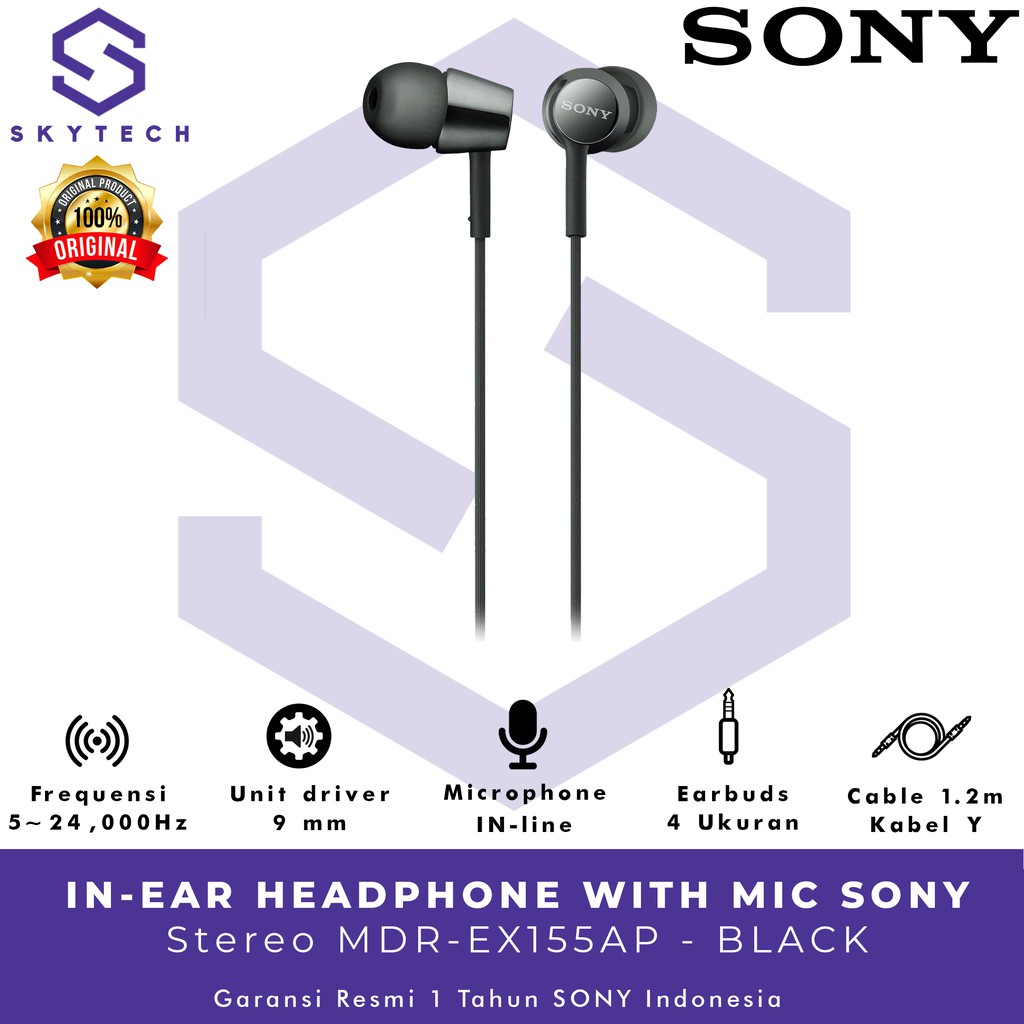 WIRED EARPHONE SONY MDR EX155AP BLACK