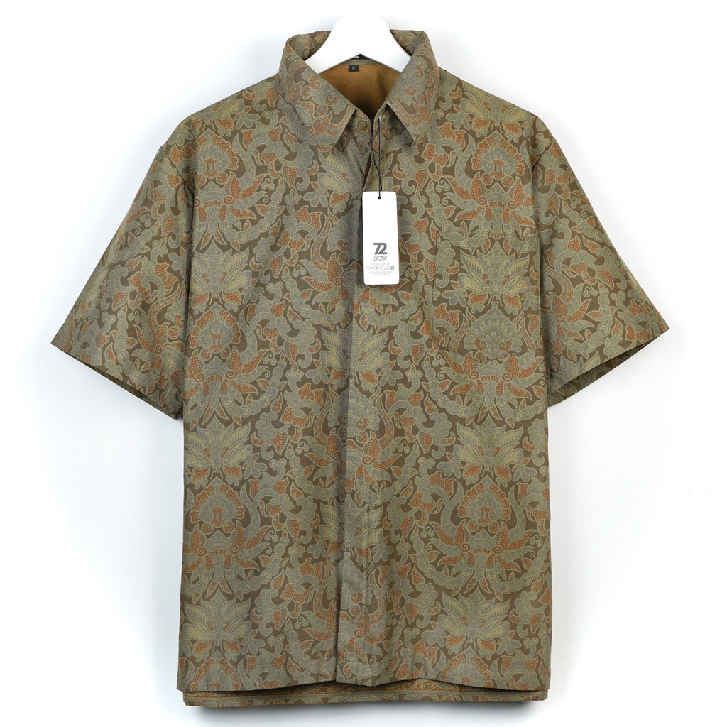KEMEJA BATIK PRIA Lengan Pendek Premium Hijau Kraton Lawasan Jogja Solo Soga 725329 Cap 72 - Baju Kemeja Atasan Pakaian Setelan Batik Pria Cowok Laki Laki Remaja Keluarga Kantor Lengan Pendek Modern Slimfit Slim Fit Premium Kekinian
