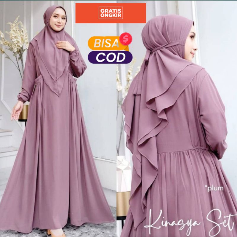 Gamis Kinasya Syari Gamis Set Hijab Baju Syari Terbaru Dress Muslim Gamis Remaja Polos Gamis Ceruty 