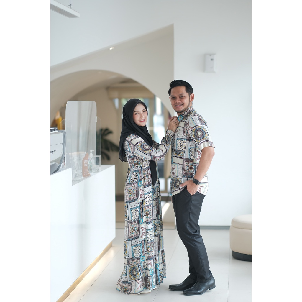 Couple set pasangan korea style Seri 1 tosca (harga sudah untuk GAMIS + KEMEJA)