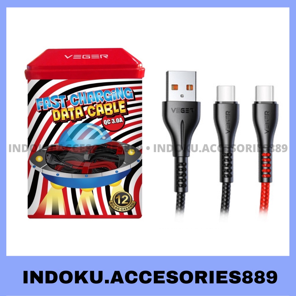 Kabel data VEGER UFO TYPE C 1meter Quick Charge 3.0 Cable Data VEGER TYPE C ORIGINAL PCS