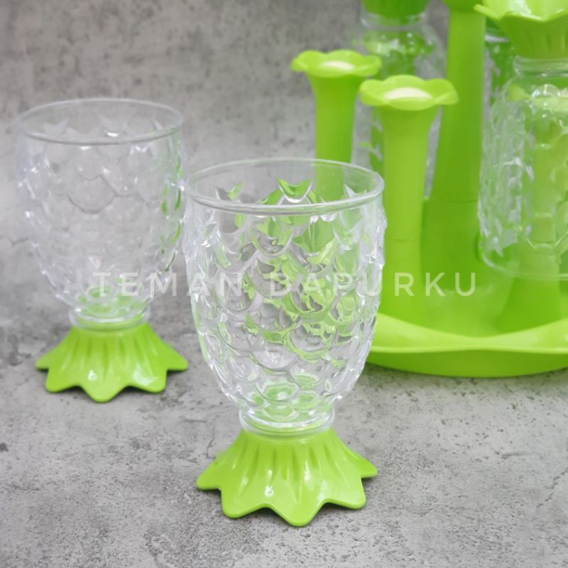 Gelas Mika Plastik Bening Ikan isi 6pcs (GMI 5032) & Tempat Gelas (TG 6-1037) - Golden Sunkist