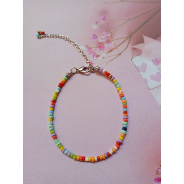 (BISA COD) Gelang Mote Manik Warna Acak Pelangi Rainbow Colourfull / Mixed Beads Bracelet Fancy