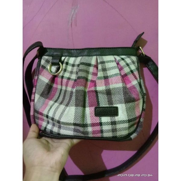 Tas wanita selempang second seken bekas cantik mulus kain mix kulit