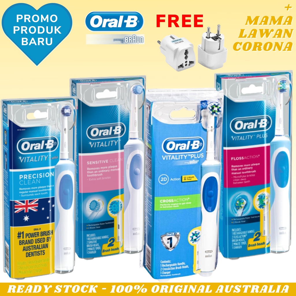 Oral B Vitality Electric Toothbrush Power Precision Sensitive Clean Cross Floss Action Gum Care Pro White Plus // Kids Power Stages 5+ Kid Stage 5 + Sikat Gigi Elektrik Anak // Brush Head Heads Refill Rechargeable Kepala Sikat