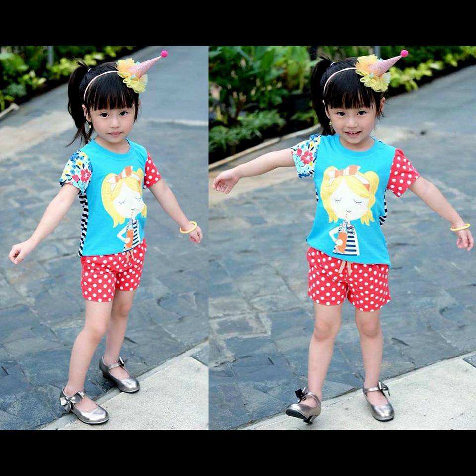 Setelan Lucu Anak Cewek Colourful Relax Girl Fashion Set 2in1 (baju, celana)