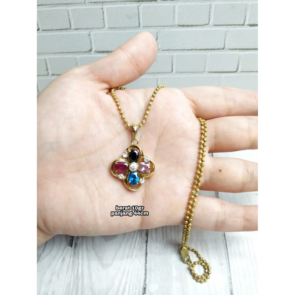 KALUNG BIJI LADA LIONTIN BUNGA MATA WARNA PERAK ASLI S925 KODE CF067