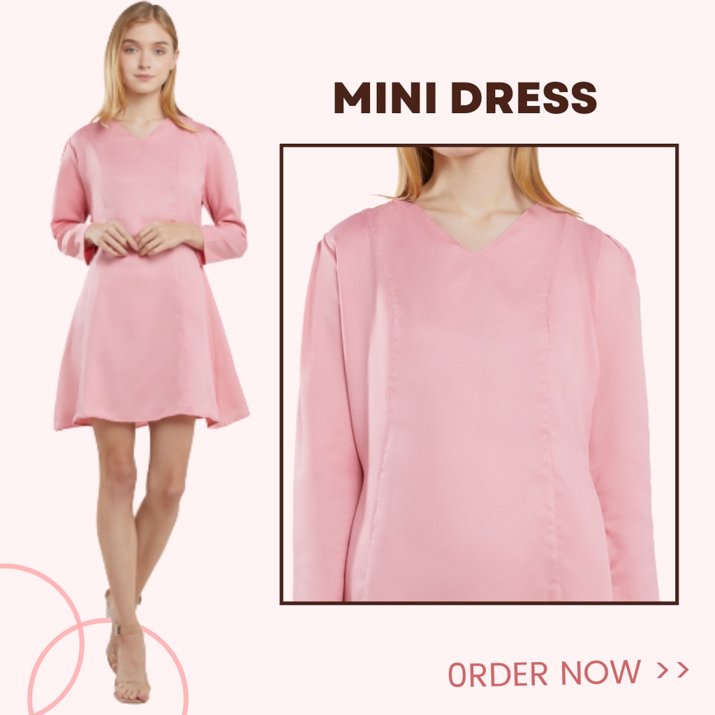 Baju Dress Midi Mini Ootd Wanita Cewek Remaja Atasan Tunik Lebaran Lengan Panjang Korean Style Terba
