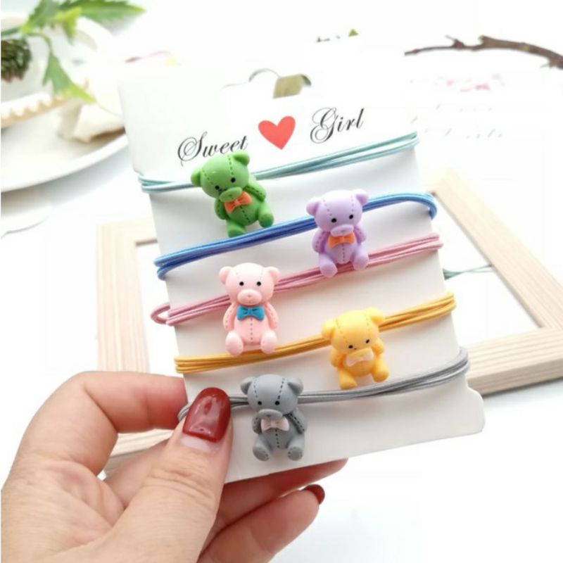 ~ PIYOSHI08 ~ Karet Rambut Motif Bear / Ikat Rambut Beruang / Ikat Rambut Lucu Korea / Kuncir Rambut Wanita Cute Hairband AF155